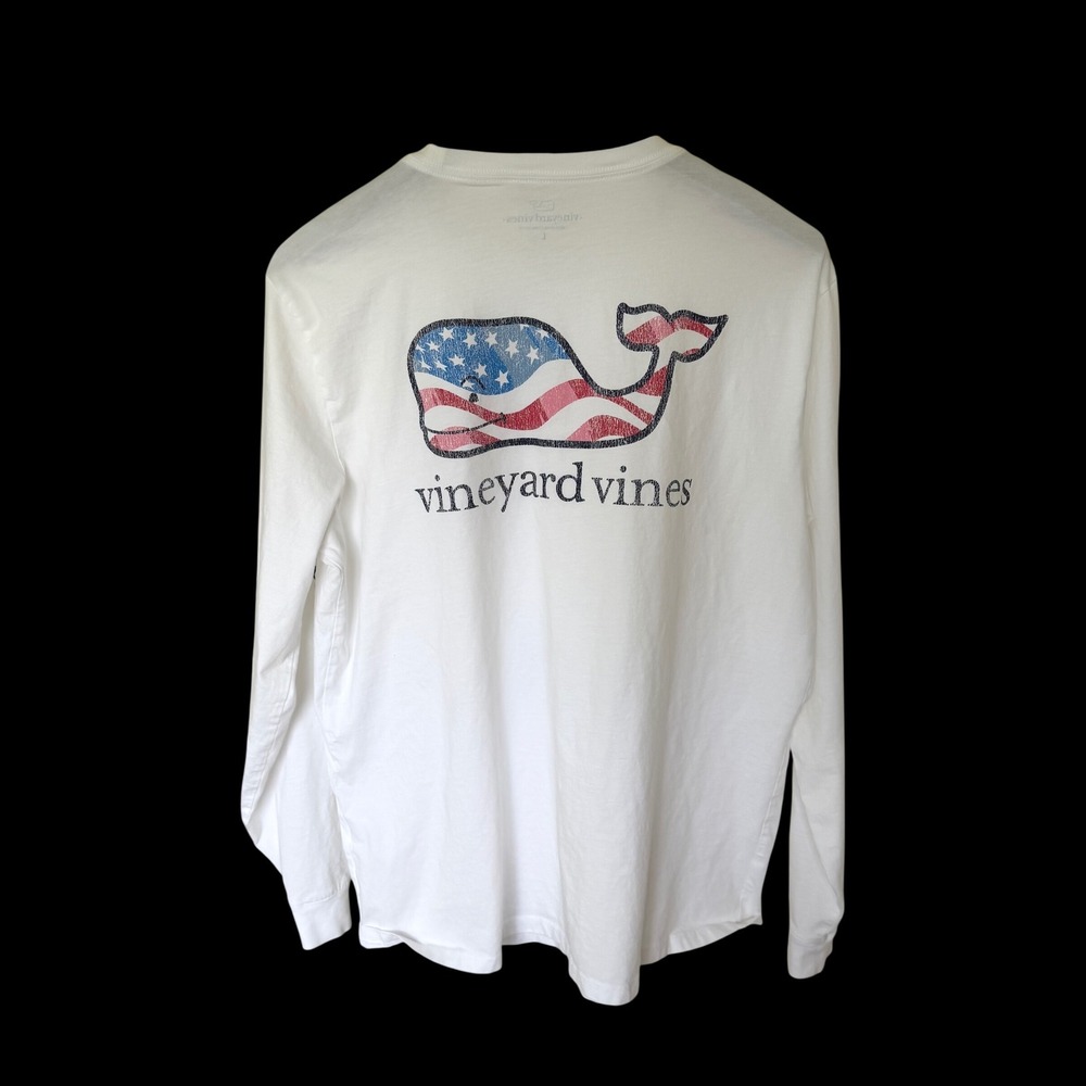 Vineyard Vines American Flag USA‎ Whale Long Sleeve Pocket T-Shirt Large